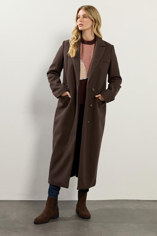 LTS Tall Chocolate Brown Longline Maxi Coat | Long Tall Sally 1