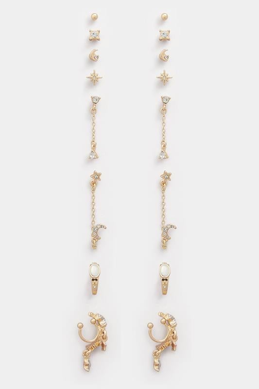 9 PACK Gold Tone Celestial Mixed Earring Set | Yours Clothing 3
