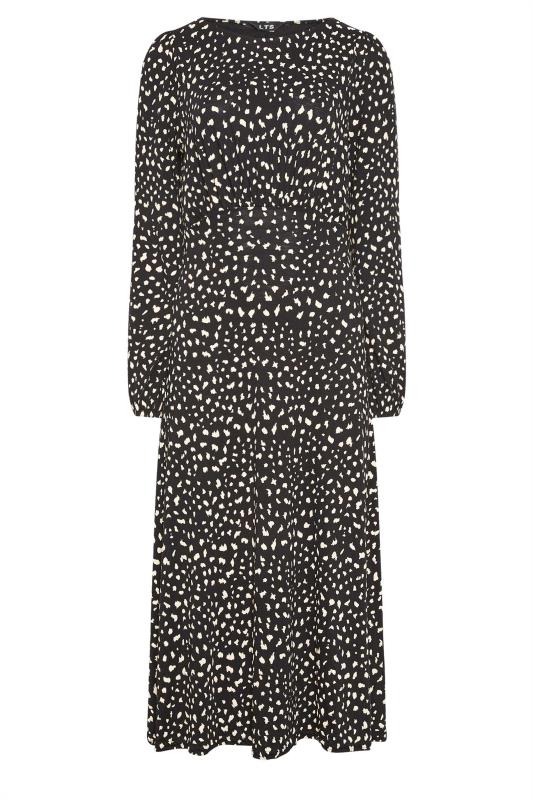 LTS Tall Black Long Sleeve Markings Print Midi Tea Dress | Long Tall Sally 5