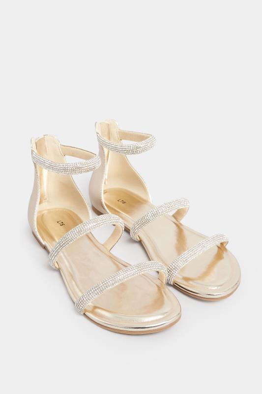 LTS Gold Diamante Strap Flat Sandals In Standard Fit | Long Tall Sally  2