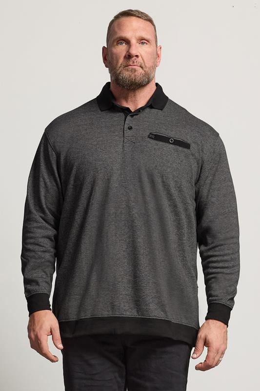 KAM Big & Tall Grey Sweat Long Sleeve Polo Shirt