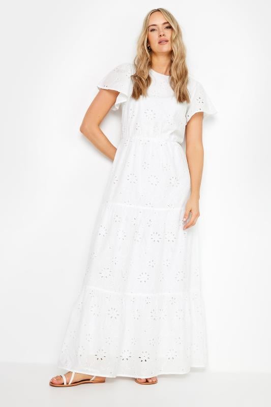 LTS Tall White Broderie Flutter Sleeve Maxi Dress | Long Tall Sally 1