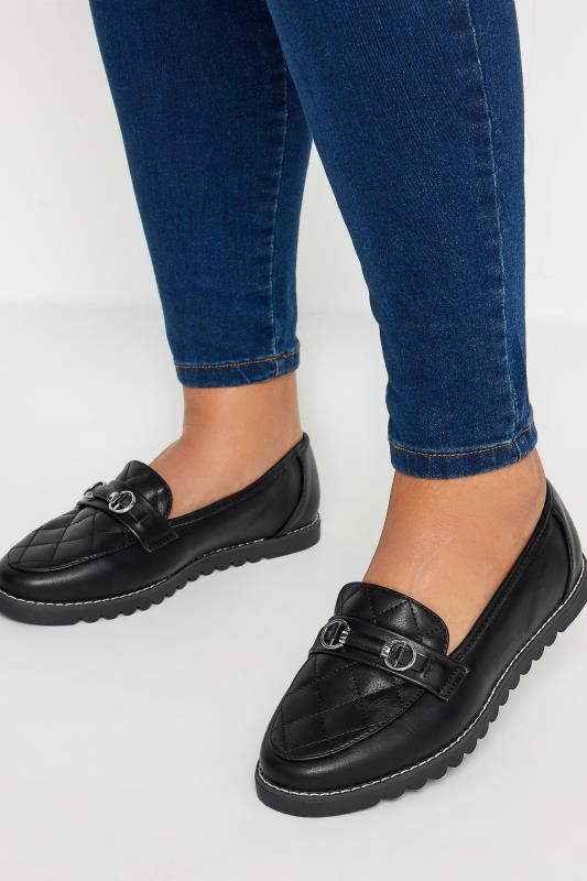 Plus Size  Yours Black Quilted Loafer In Extra Wide EEE Fit