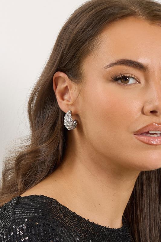 3 PACK Silver Tone Diamante Polished Hoop Earring Set | Yours Clothing 1