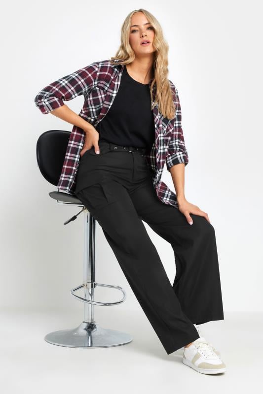 LTS Tall Women's Black Belted Wide Leg Cargo Trousers | Long Tall Sally 5