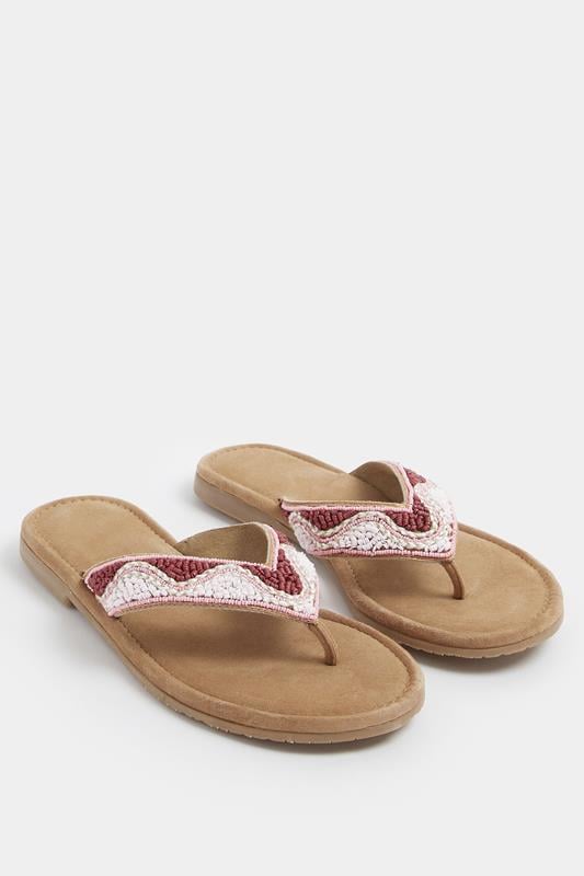  Yours Pink Faux Suede Beaded Sandals In Wide E & Extra Wide EEE Fit
