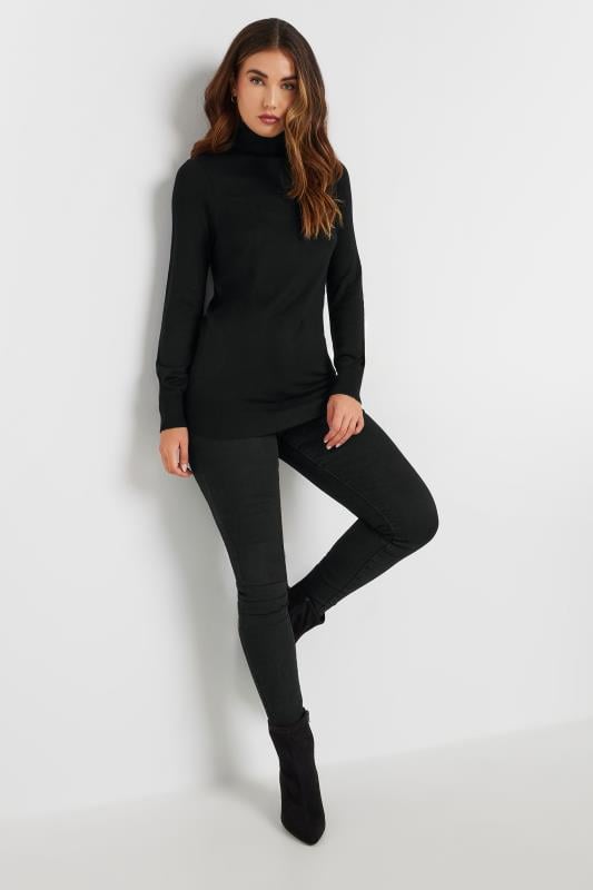 LTS Tall Black Long Sleeve Roll Neck Jumper | Long Tall Sally 4