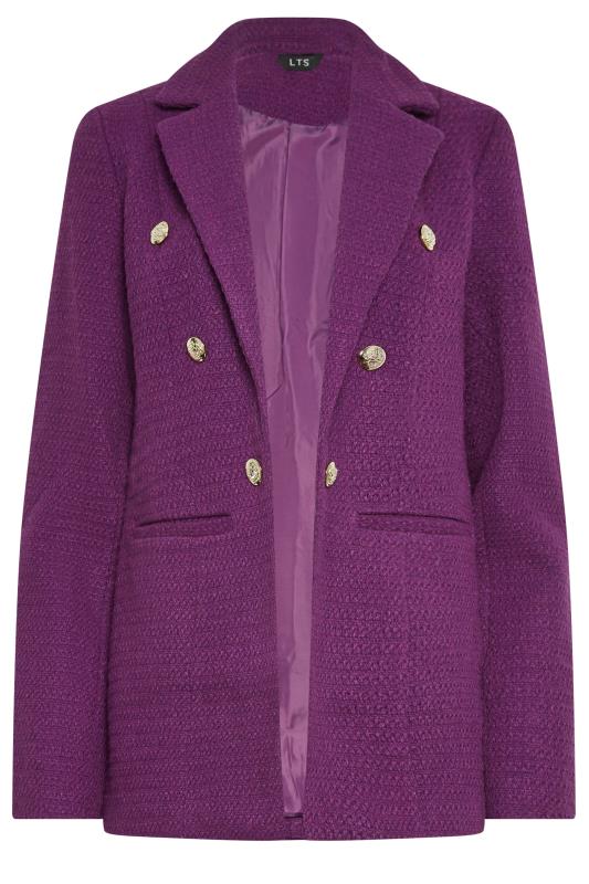 LTS Tall Dark Purple Boucle Button Detail Blazer | Long Tall Sally  6