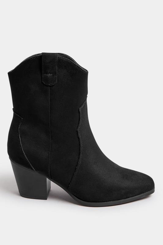 Black Faux Suede Western Heel Ankle Boots In Extra Wide EEE Fit | Yours Clothing 3