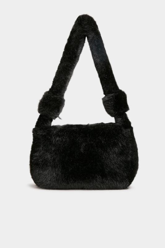 Black Faux Fur Knot Handle Bag | Yours Clothing 3