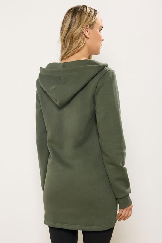 LTS Tall Women's Khaki Green Longline Zip Hoodie | Long Tall Sally 3