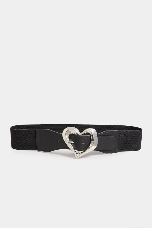 Black Heart Buckle Wide Stretch Belt | Yours Clothing 2
