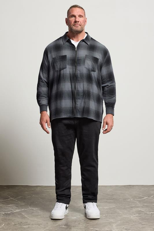 KAM Big & Tall Navy Blue Zip Through Quilted Check Overshirt | BadRhino 2