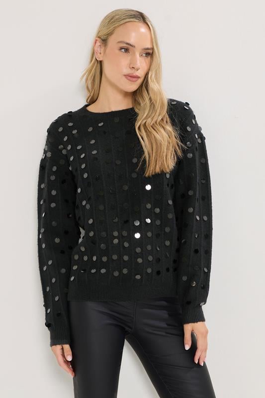 LTS Tall Black Disco Sequin Jumper | Long Tall Sally 1