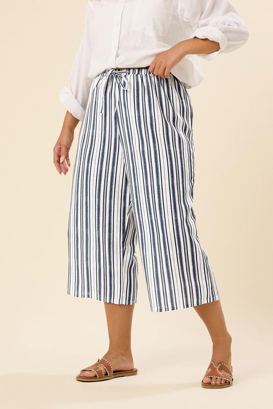 YOURS Plus Size Blue Linen Look Culottes  | Yours Clothing 2