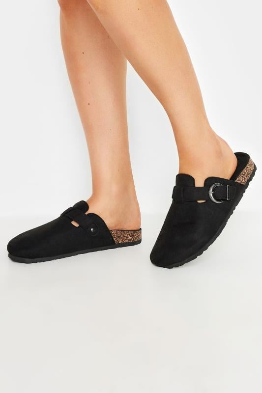 Tall  LTS Black Faux Suede Clogs In Standard Fit