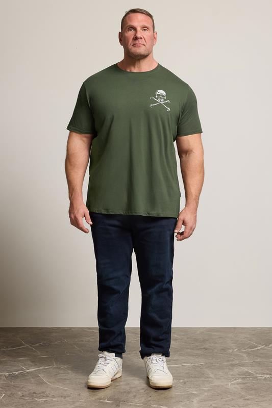  BadRhino Big & Tall Khaki Green Skull & Crossbones Graphic T-Shirt | BadRhino 2