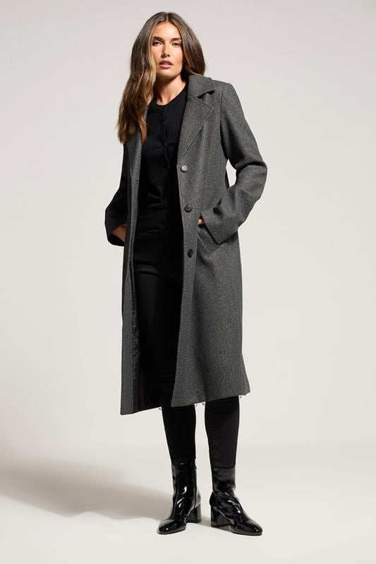 LTS Tall Charcoal Grey Formal Midi City Coat | Long Tall Sally 1