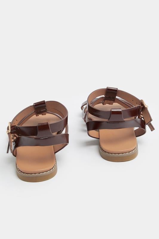 Chocolate Brown Hammered Disk Gladiator Sandals In Wide E Fit | Yours Clothing 4
