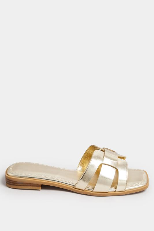 Gold Cut Out Mule Sandals In Extra Wide EEE Fit | Yours Clothing 3