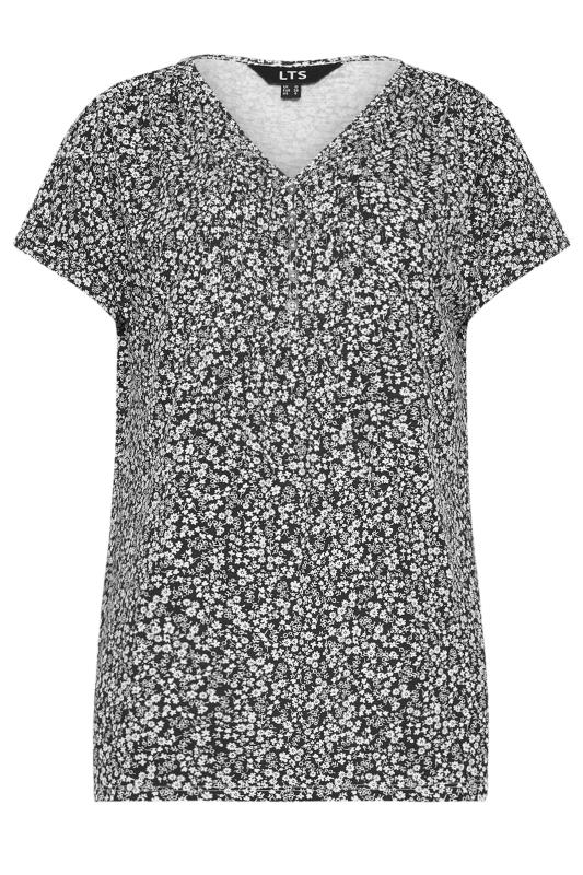 LTS Tall Women's Black Ditsy Floral Print Cotton Henley T-Shirt | Long Tall Sally 5