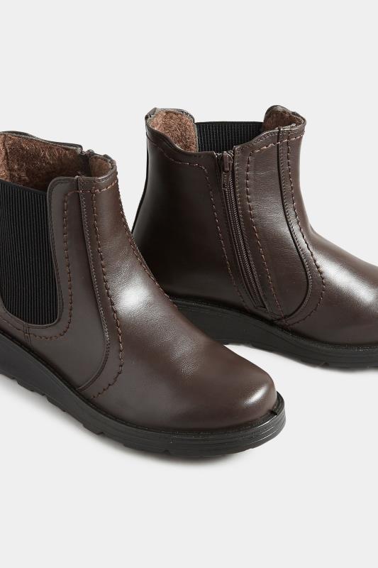 Brown Wedge Chelsea Boots In Extra Wide EEE Fit | Yours Clothing 5