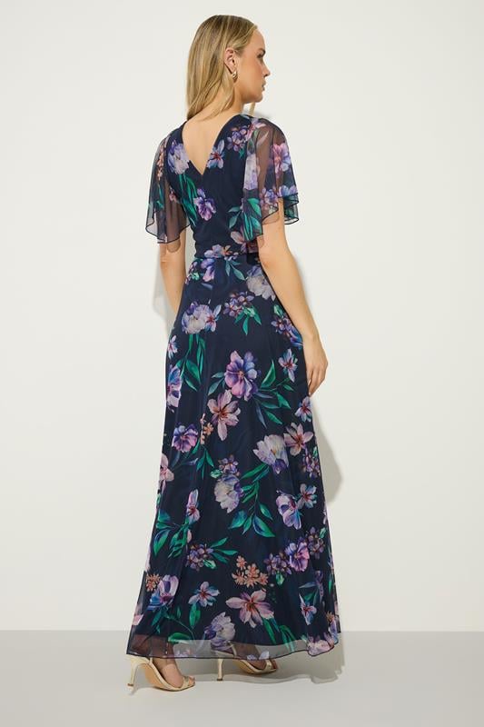 maxi elegant long evening dresses A Line Floral Tulle V-Neck Short Sleeve Formal Evening Dress