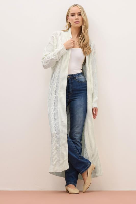 Tall  LTS PREMIUM Tall Ivory White Cable Knit Longline Cardigan