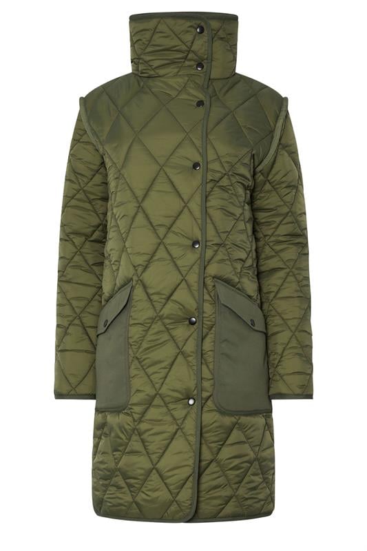 LTS Tall Khaki Green Funnel Neck Quilted Coat | Long Tall Sally 5