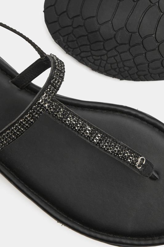 Black Diamante Toe Post Sandals In Extra EEE Wide Fit | Yours Clothing 4