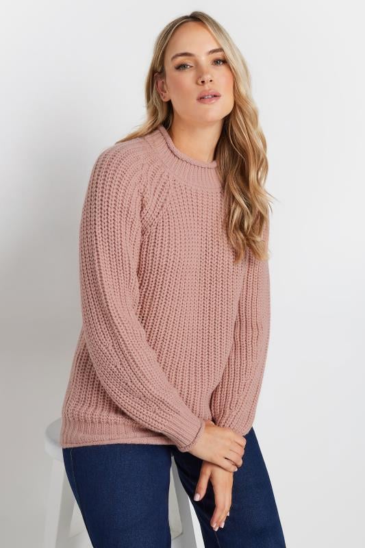 LTS Tall Coral Pink High Neck Knit Jumper | Long Tall Sally 1