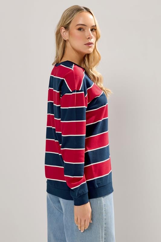 LTS Tall Navy Blue & Red Stripe Crew Neck Sweatshirt | Long Tall Sally 3