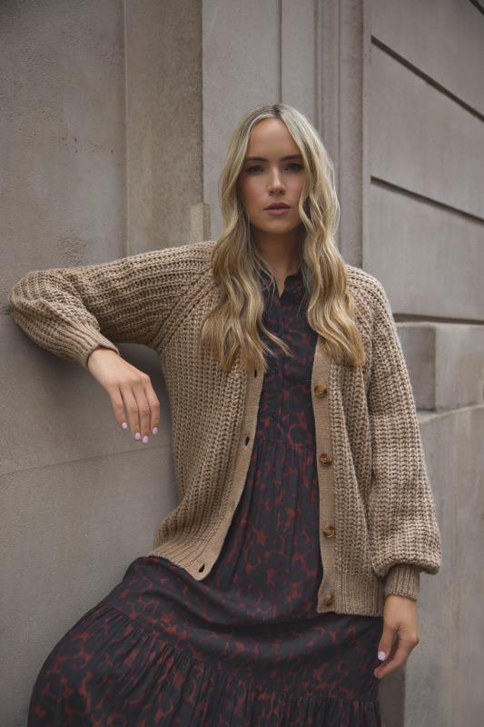 LTS Tall Brown Cable Knit Button Cardigan | Long Tall Sally 1