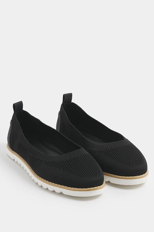  Yours Black Knitted Slip On Ballet Flats In Extra Wide EEE Fit