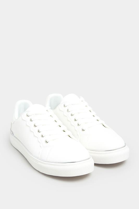 White & Silver Hardware Scallop Trainers In Extra Wide EEE Fit | Yours Clothing 2