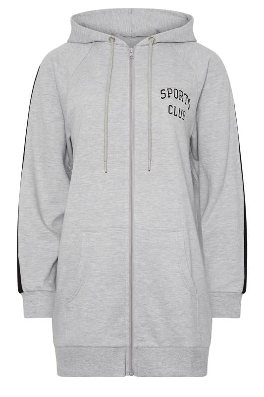 LTS Tall Women's Grey Marl 'Sports Club' Slogan Longline Hoodie | Long Tall Sally 5