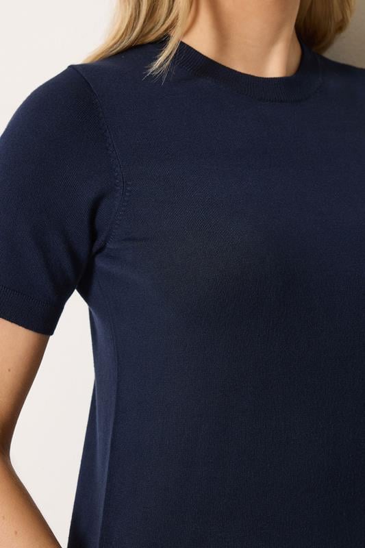 LTS Tall Women's Navy Blue Short Sleeve Knit Jumper | Long Tall Sally 4