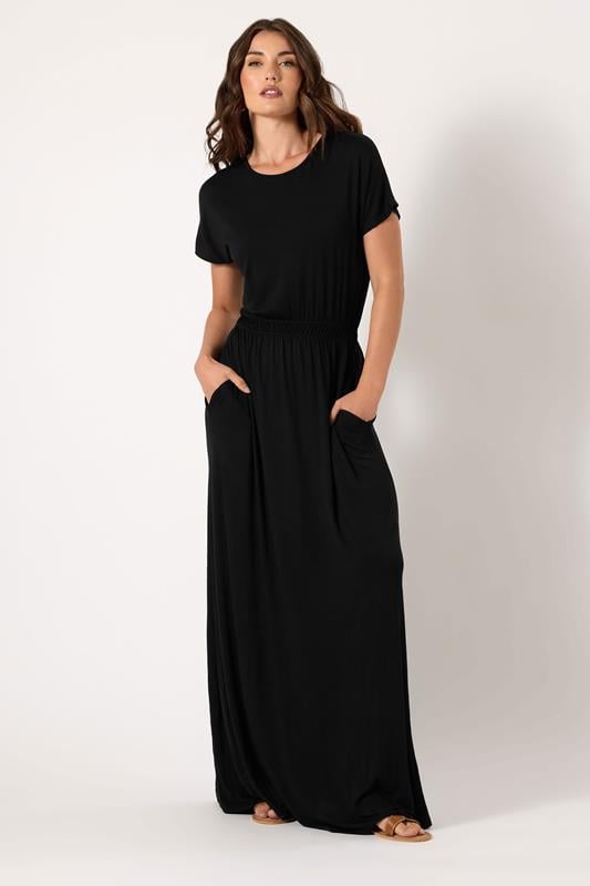 Tall  LTS Tall Black Shirred Waist Maxi Dress