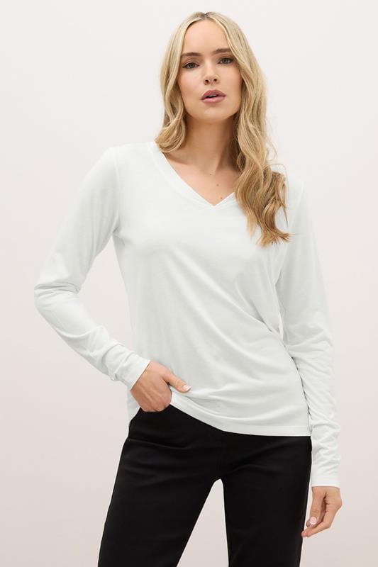 Tall  LTS PREMIUM Tall White Long Sleeve V-Neck Top