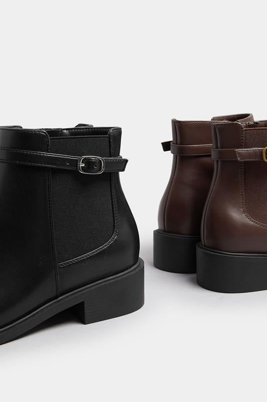 Black Faux Leather Buckle Stretch Ankle Boots In Wide E Fit & Extra Wide EEE Fit | Yours Clothing 6