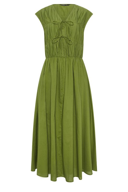 LTS Tall Women's Olive Green Tie Front Cotton Midi Dress | Long Tall Sally 6