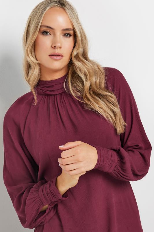 LTS Tall Burgundy Red High Neck Crinkle Top | Long Tall Sally 1