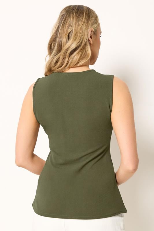 LTS Tall Women's Khaki Green Textured Button Waistcoat | Long Tall Sally 2