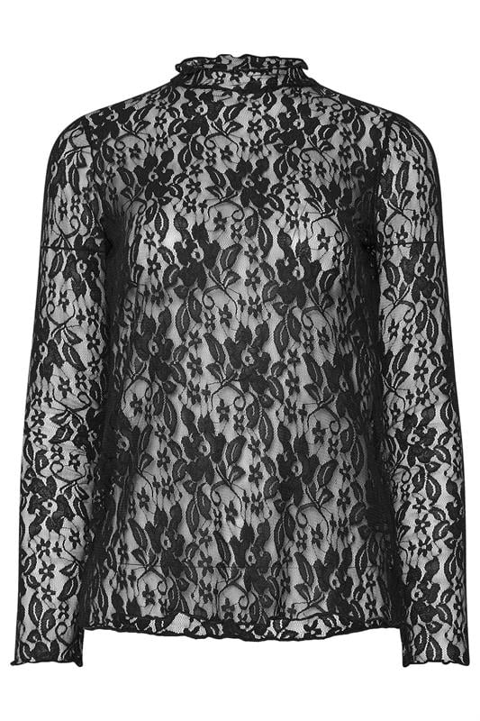 LTS Tall Black Floral High Neck Lace Top | Long Tall Sally 1