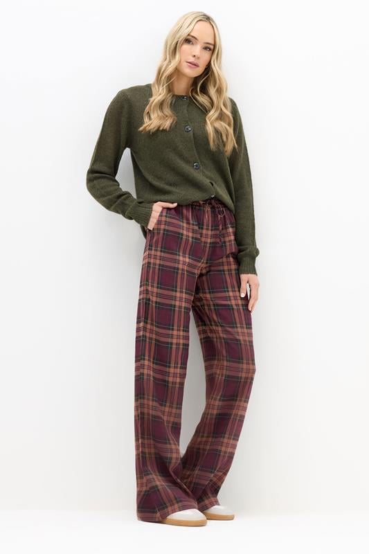 LTS Tall Burgundy Red Checked Wide Leg Trousers | Long Tall Sally 2