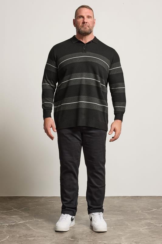 BadRhino Big & Tall Black Stripe Collared Knitted Jumper | BadRhino 2