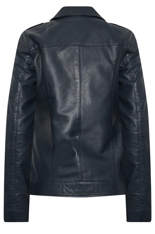 LTS Tall Women's Navy Blue Leather Biker Jacket | Long Tall Sally 6