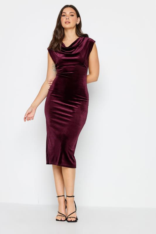 Tall  LTS Tall Berry Red Velour Bodycon Dress