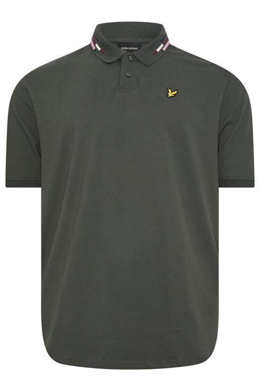 LYLE & SCOTT Big & Tall Gunmetal Grey Striped Tipped Polo Shirt | BadRhino 1