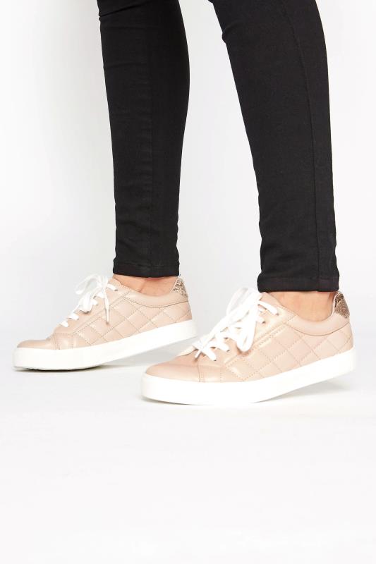 Tall  LTS Beige Brown Quilted Trainers In Standard Fit
